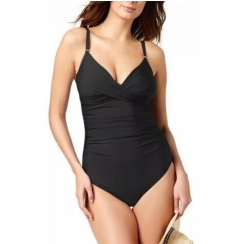 🆕 Calvin Klein Black Ruched 1pc Swimsuit